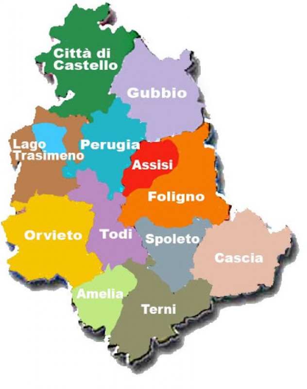 La cartina dell'Umbria. La mappa dei luoghi più belli e importanti