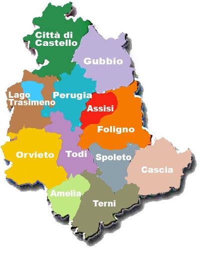 La cartina dell&#39;Umbria. La mappa dei luoghi più belli e importanti